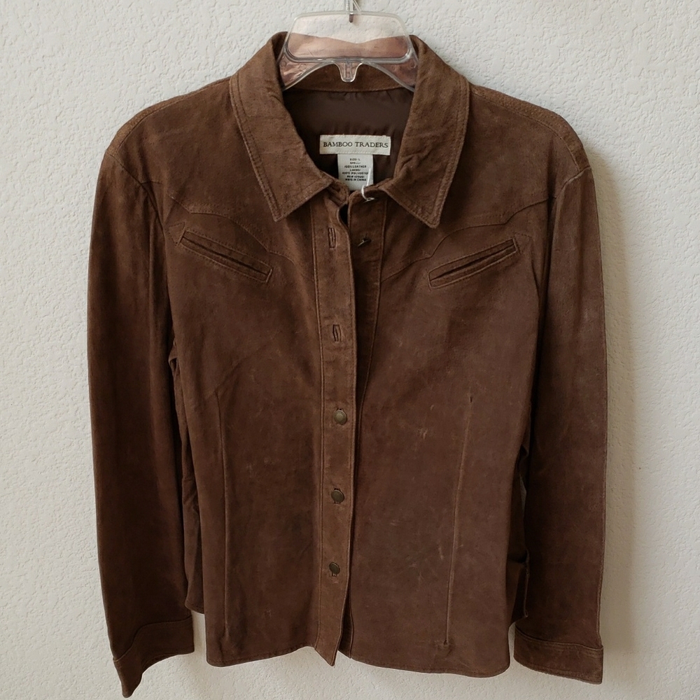 Bamboo Traders Brown Leather Jacket Classic Fitted Style